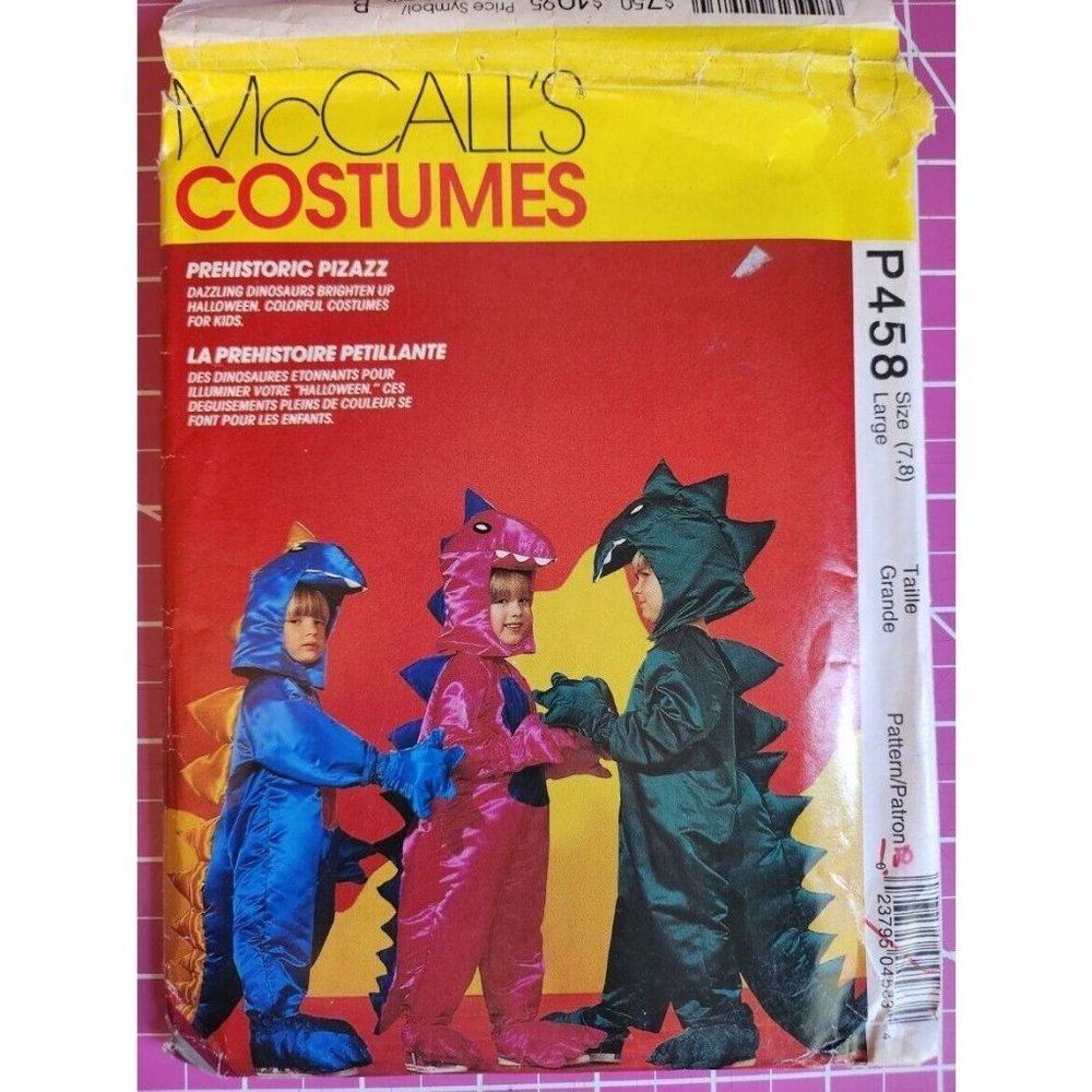 McCall's Pattern 6219 Prehistoric Pizazz Dinosaur Costume Size Large 7-8